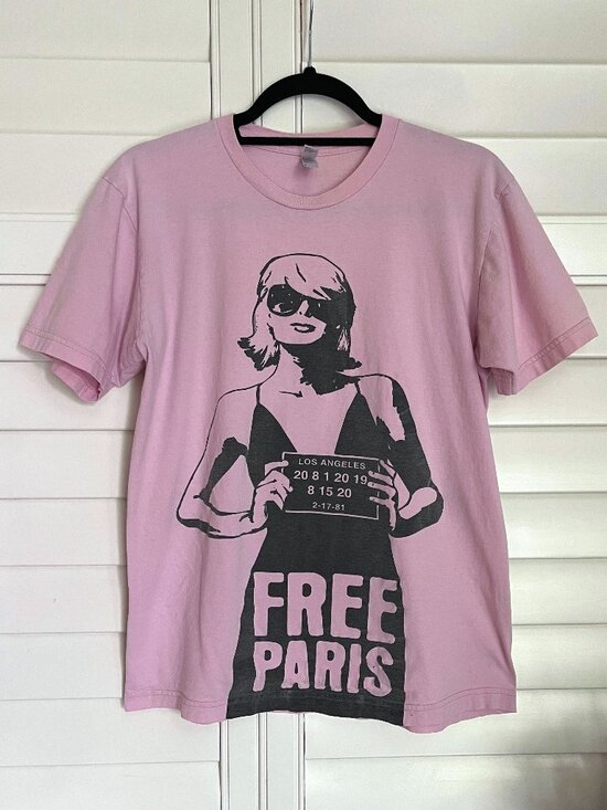 Vintage Tops - VTG "FREE PARIS" Pink American Apparel Printed T-shirt Unisex Size Medium
